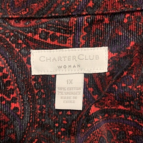 Charter Club Womens Plus Size 1X Multicolor Paisley Print Corduroy Button Blouse - Picture 4 of 5